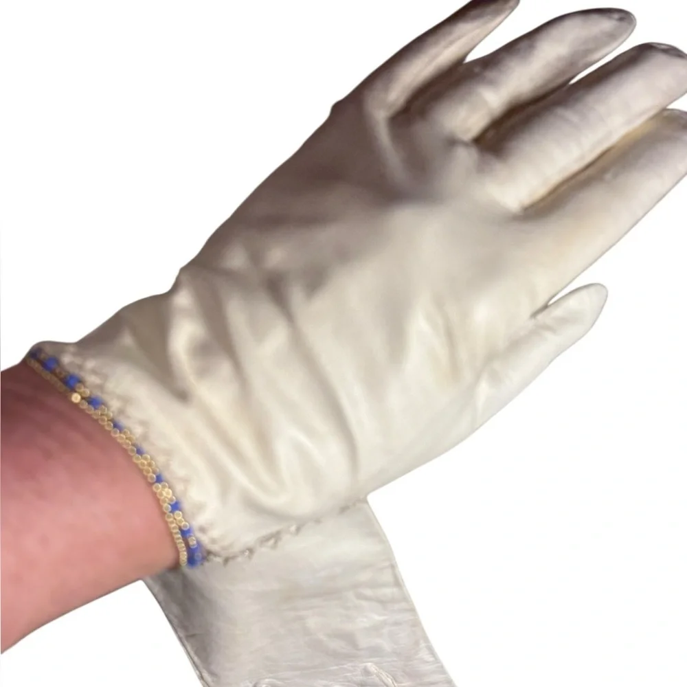 VTG Bundle 3 Pairs Mid-Century Gloves Leather & Nylon Pastel‎ Green White Cream